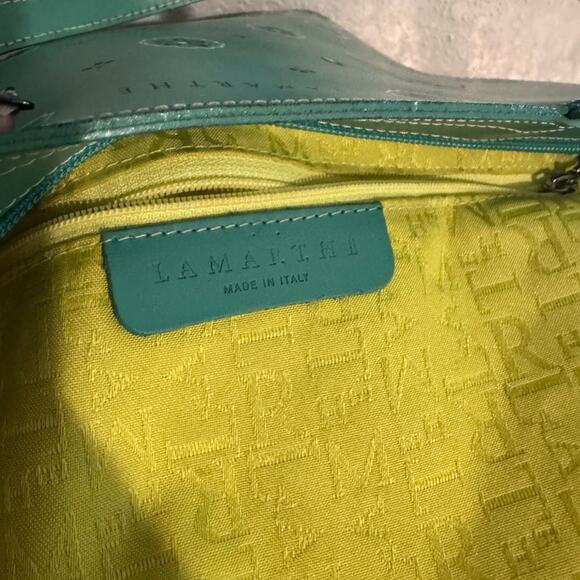 LAMARTHE 💙 Aqua/Teal Leather Tote Bag, Zipper Closure - Picture 2 of 11
